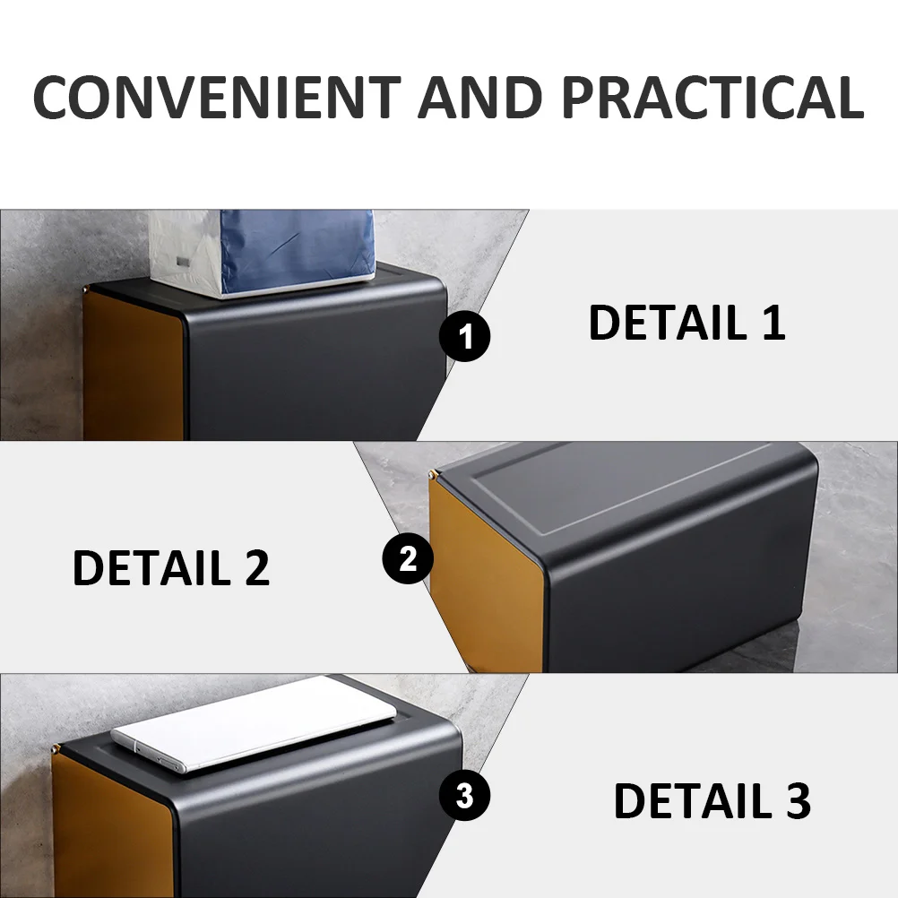 

Aluminum Tissue Box 20CM Black Gold Waterproof Napkin Case Desktop Wall Mounted Storage Container For Home Office