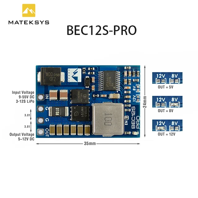 MATEK MATEKSYS BEC12S-PRO Module 9-55V TO 5V/8V/12V-5A Overcurrent Protection Self-recovery for RC Airplane FPV Freestyle Drone