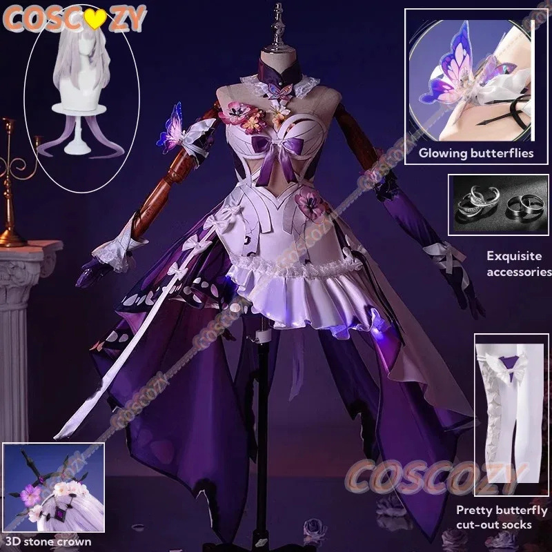 

Game Honkai Star Rail Castorice Cosplay Costume Wig Servant of Death Dress Headwear Butterfly Dress Halloween Girls Women Outfit