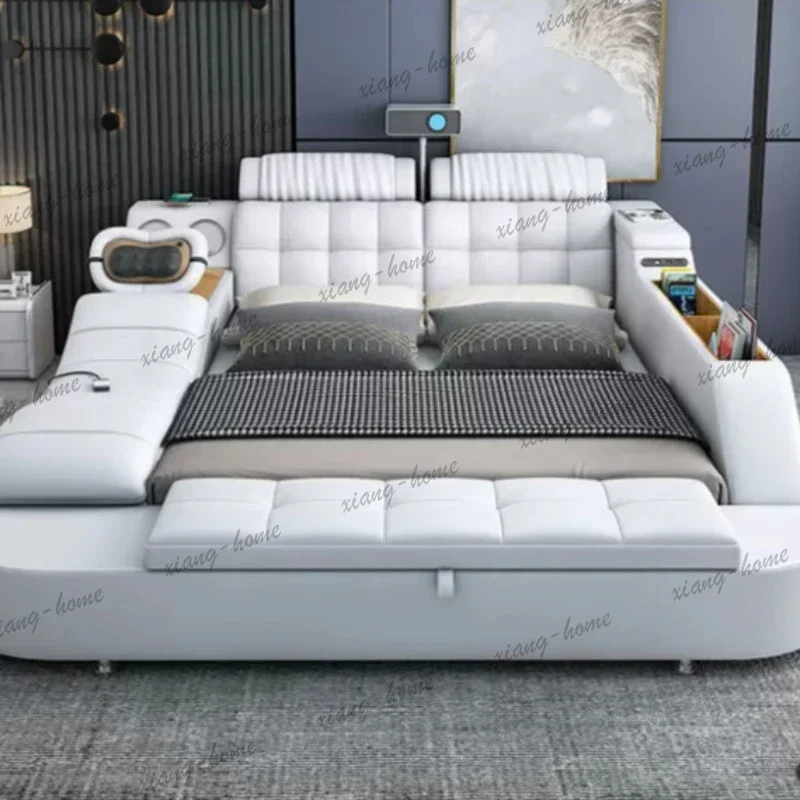 LJY Multifunction Tatami Bedroom Beds European 180x200 Modern Bookcase Storage Double Bed Desk Platform Hotel Full Set Furniture