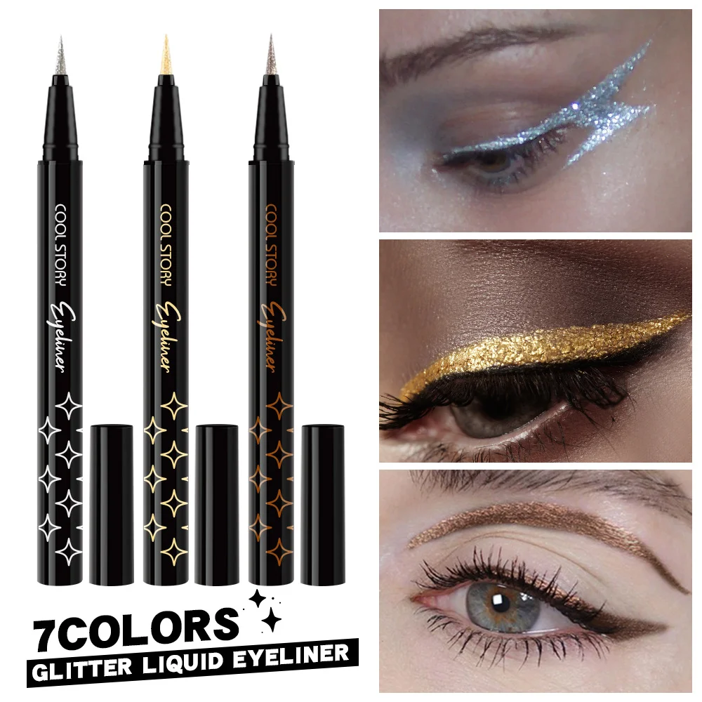 Glitter Pearlescent ปากกาอายไลเนอร์,Metallic Silkworm ปากกาอายแชโดว์,Eye Brightening,แห้งเร็ว,ยาวนานและกันน้ําแต่งหน้า