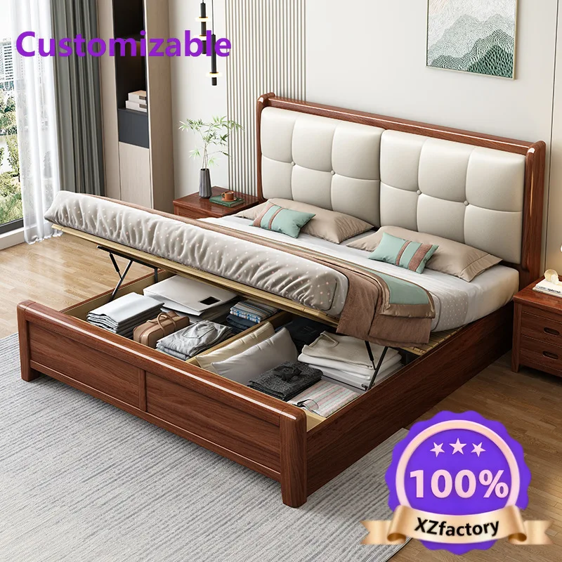 Factory Direct 2026 Top RatedEstilo chino, cama totalmente de madera maciza, dormitorio principal, cama de boda de 1,8 metros, c