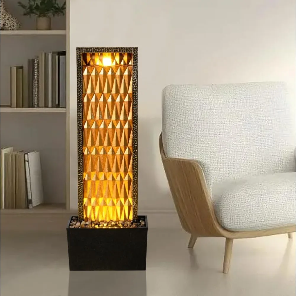 실내용 분수 - 27인치 높이의 폭포 수경 시설, 화려한 금색 디자인, 집, 거실, 사무실, 야외 장식용