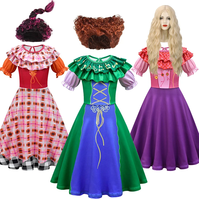 

Children's Halloween Cosplay Hocus Pocus 2 Sanderson Sisters Costumes Carnival Girls Masquerade Party Mary Sarah Winifred Dress