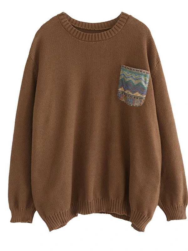Maglione da donna in cotone lavorato a maglia rotondo Ne Casual di grandi dimensioni con stampa floreale Autunno termico lungo Sve Pendolarismo Top taglio dritto