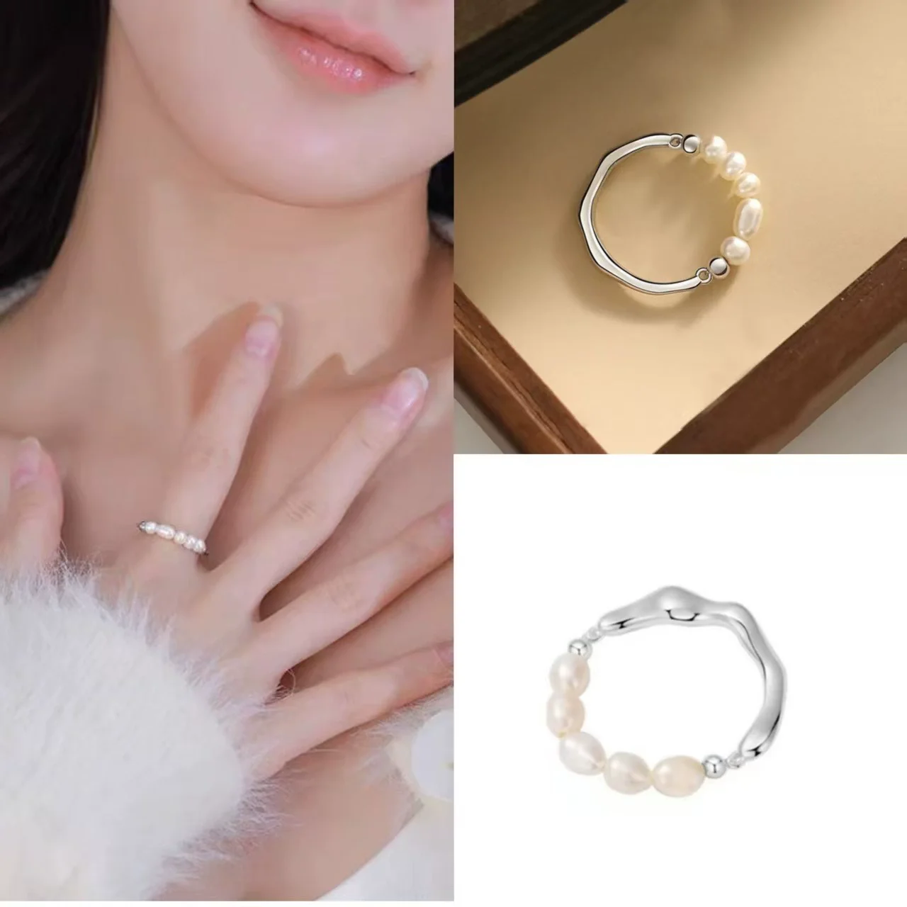 New 925 Sterling Silver Pearl Bamboo Knot Ring for Women Versatile Wedding Party Jewelry Gift