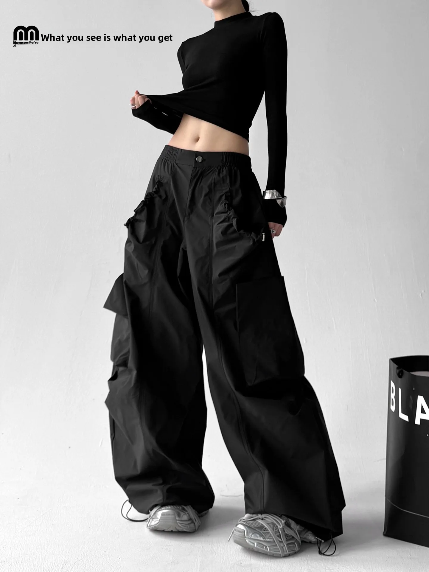 الأمريكية الرجعية المظلة عالية الخصر واسعة الساق سراويل تقليدية المرأة الصيف التخسيس تصميم السراويل الطويلة ملابس العمل Sle