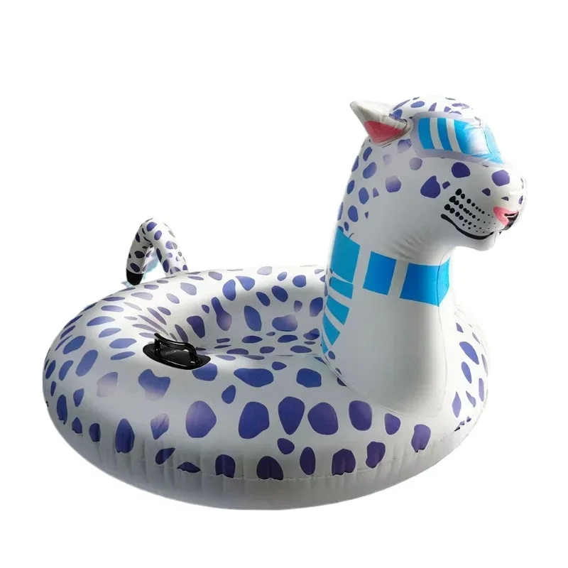 Leopard print snow tube PVC inflatable snow sled outdoor winter fun foldable safety