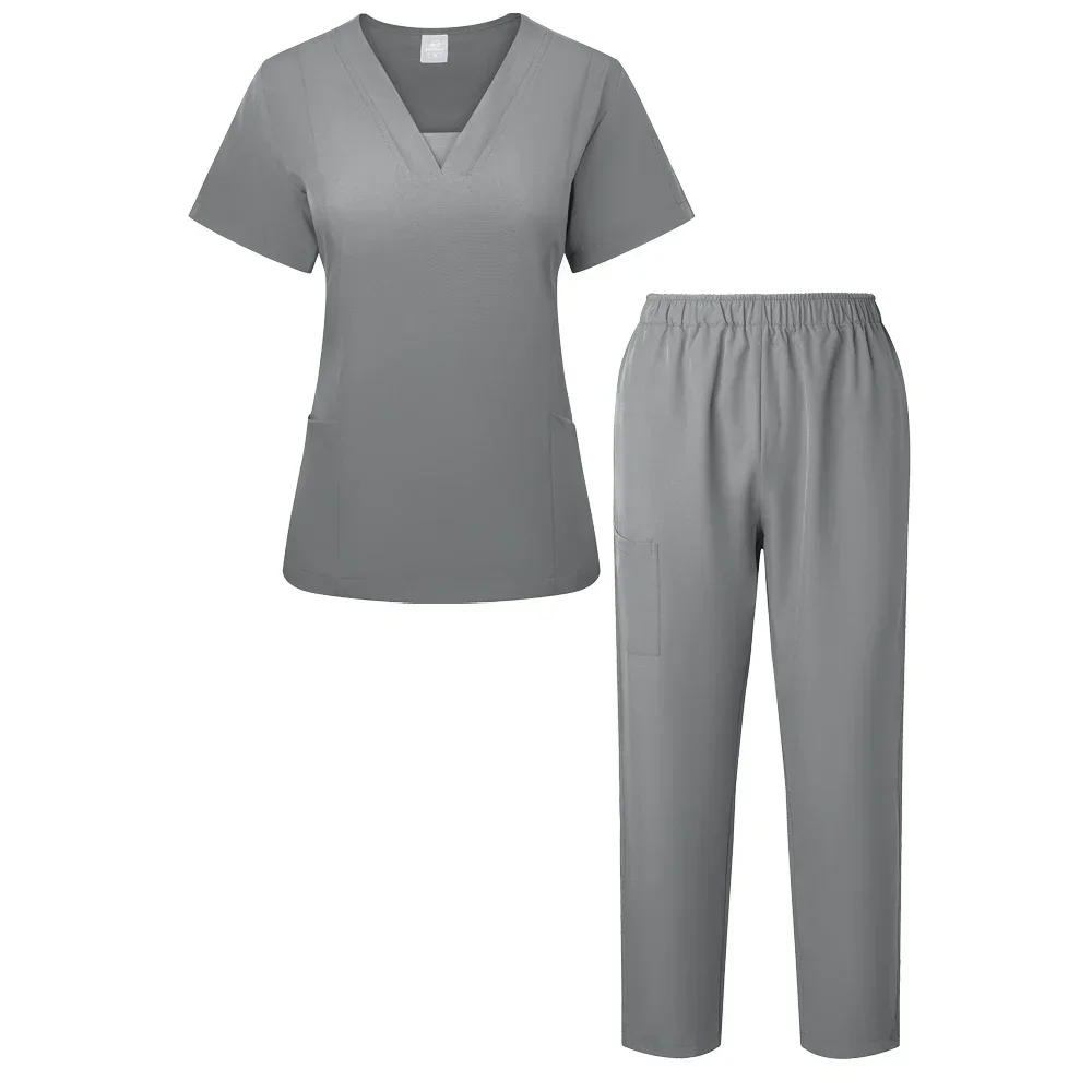 Hoge kwaliteit spa-uniformen unisex v-hals schoonheidssalon werkkleding medische accessoires apotheker scrubs set chirurgische tops broek