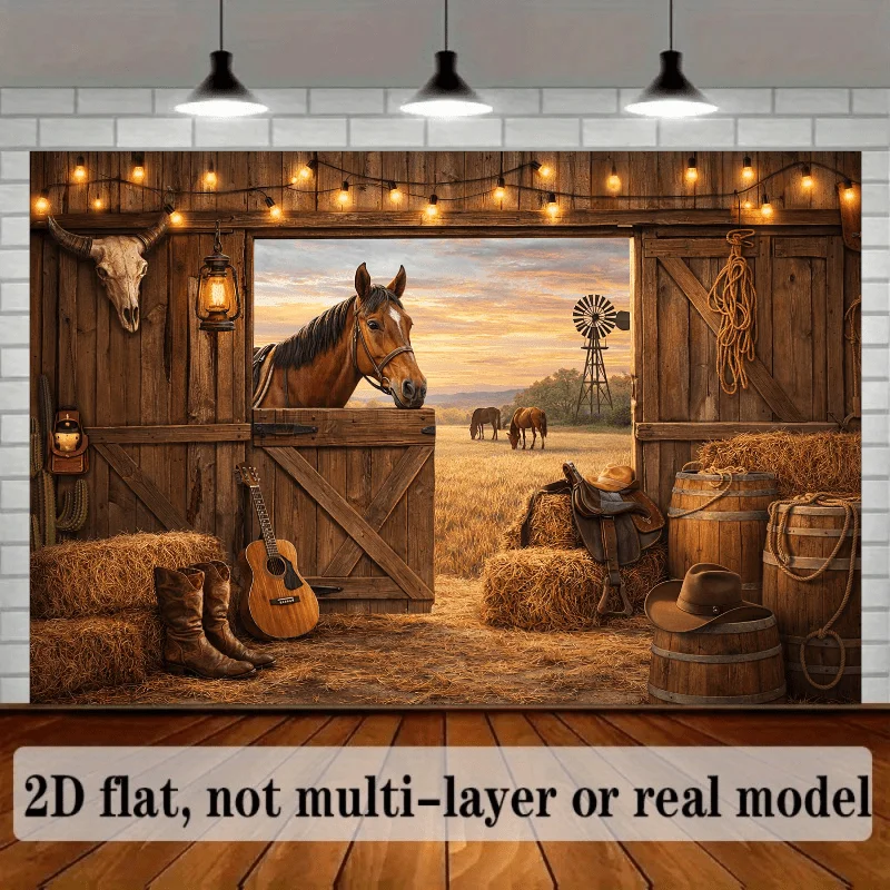 Rustic Western Farmhouse Tapestry Wall Hanging Horse Barn Decor Country Cowboy Ranch Art Canvas Print Decor