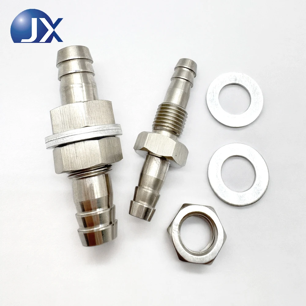 Stainless Steel Thru Bulkhead Fitting 1/4 & 3/8 Hose Barb Straight Union Connector Hexagonal-shaped Tower Joint Partition Pipe