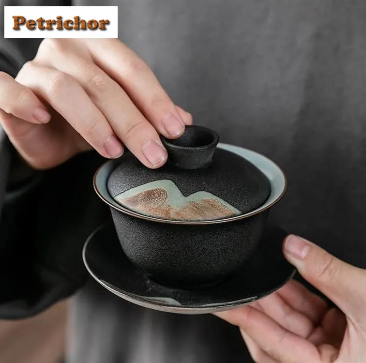 

150 мл Distant Hills глазурованная картина Gaiwan, традиционная чайная варенья, чайная чаша с крышкой, комплект, крышка для заваривания чая, миска, посуда для напитков, подарок