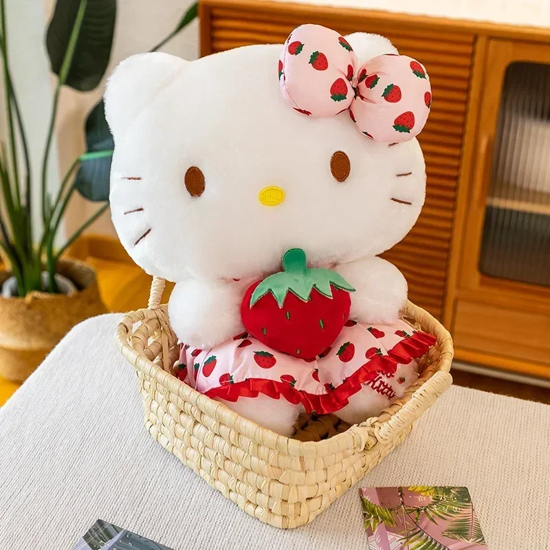 30 ~ 60Cm Nieuwe Sanrio Kawaii Hello Kitty Aardbei Pluche Speelgoed Kt Kat Pop Meisje Kamer Decoratie Slaapkussen Kinderen Kerstmis Cadeau