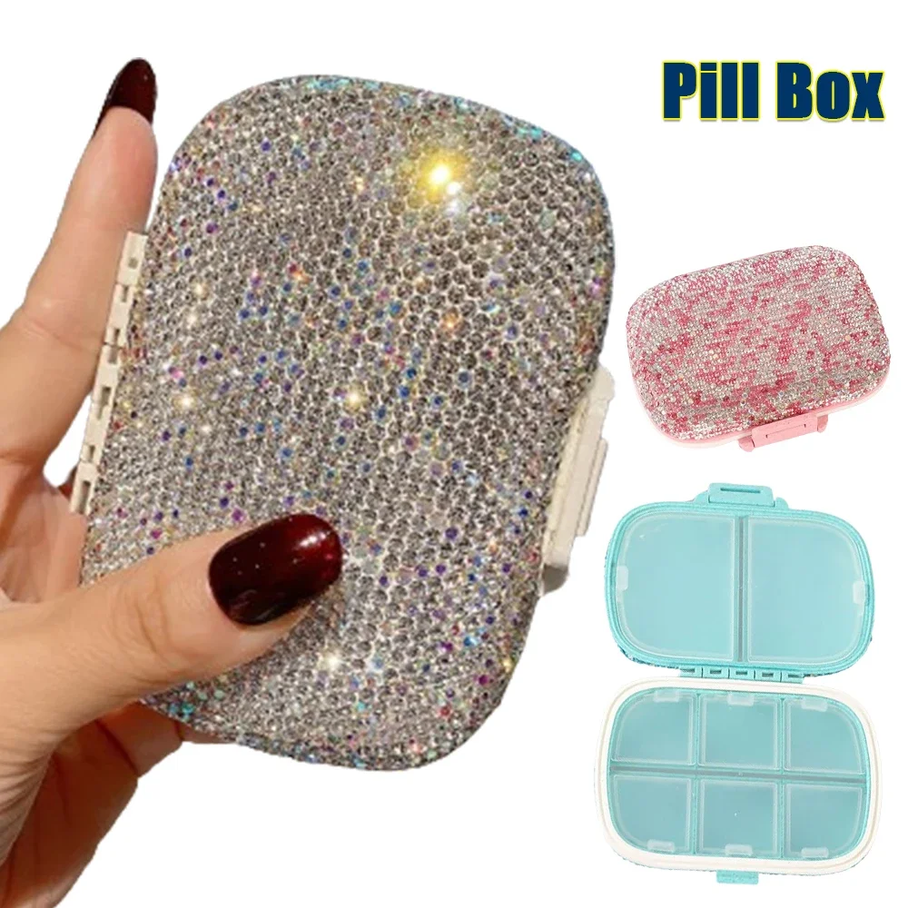 1-5PCS Large Capacity Pill Box Seven-day Pill Box Fashionable and Exquisite Contact Lens Case with Diamonds Contact Lens Case