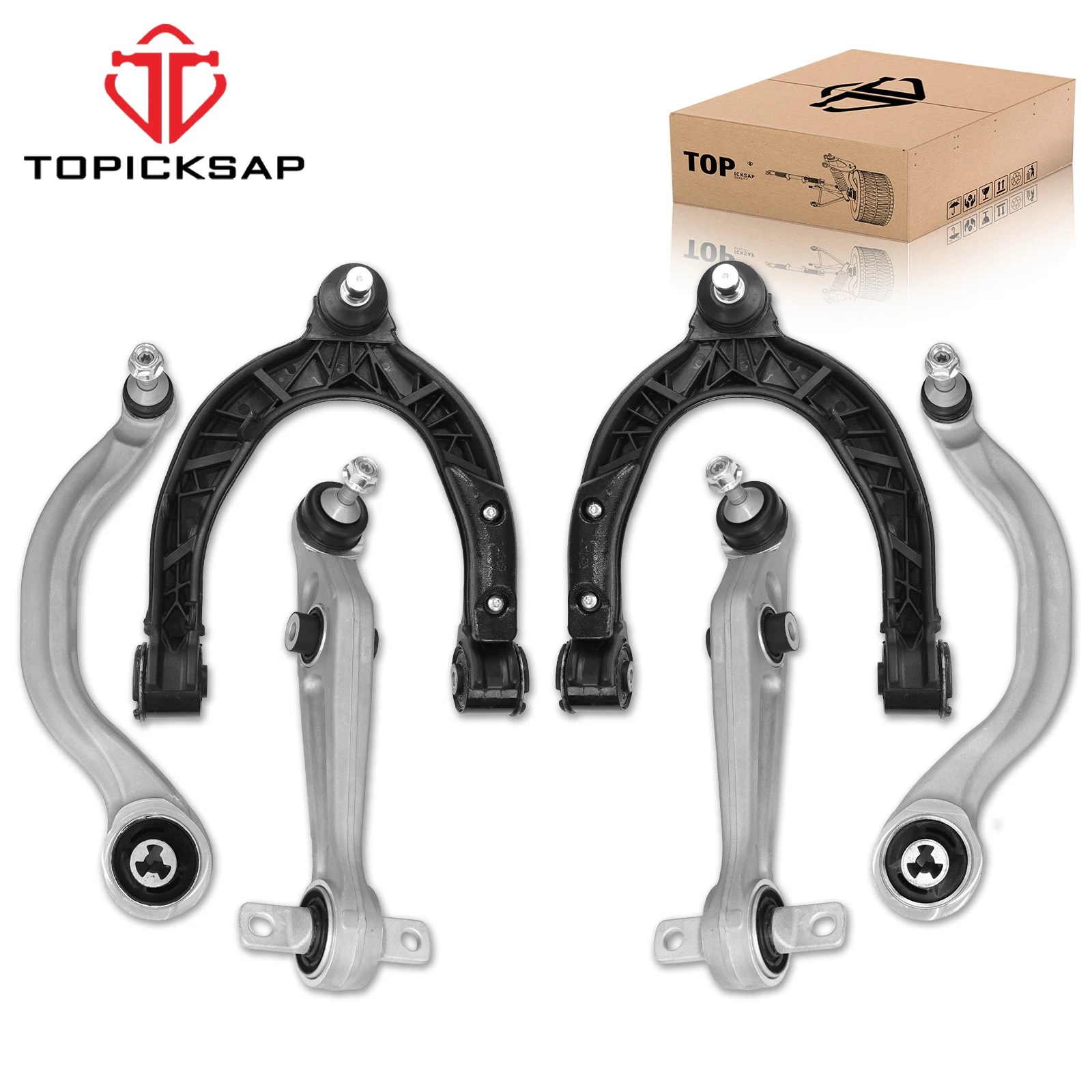 TOPICKSAP 6Pcs Front Upper Lower Forward Rearward Control Arm w/Ball Joint Bushing Assembly Kit for Tesla Model 3 2017-2023
