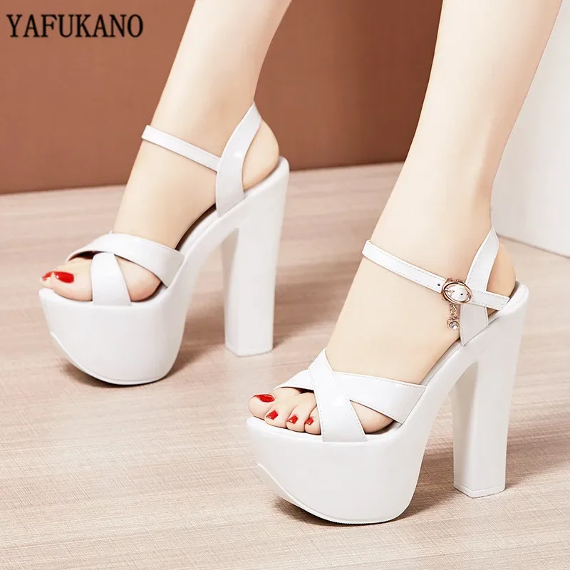 Square Heel Womens Sandals Platform Women\'s Shoes 15 Cm Sexy Ultra-High Heels Banquet Female Sandals Plus Size Pumps 32,33,42,43