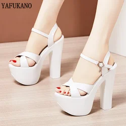 Square Heel Womens Sandals Platform Women's Shoes 15 Cm Sexy Ultra-High Heels Banquet Female Sandals Plus Size Pumps 32,33,42,43