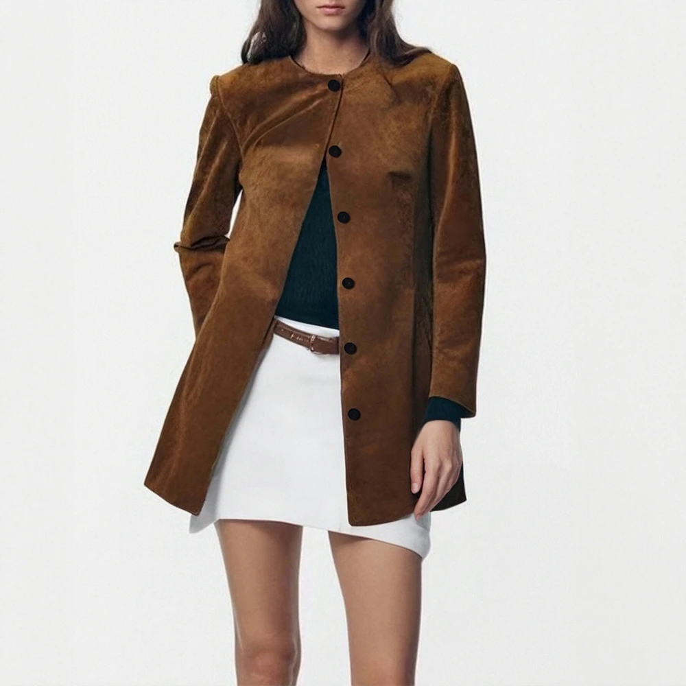 

Women's Lightweight Long Sleeve Jacket round Neck Casual Fashion Autumn Winter Elegant Plain French Style Decent