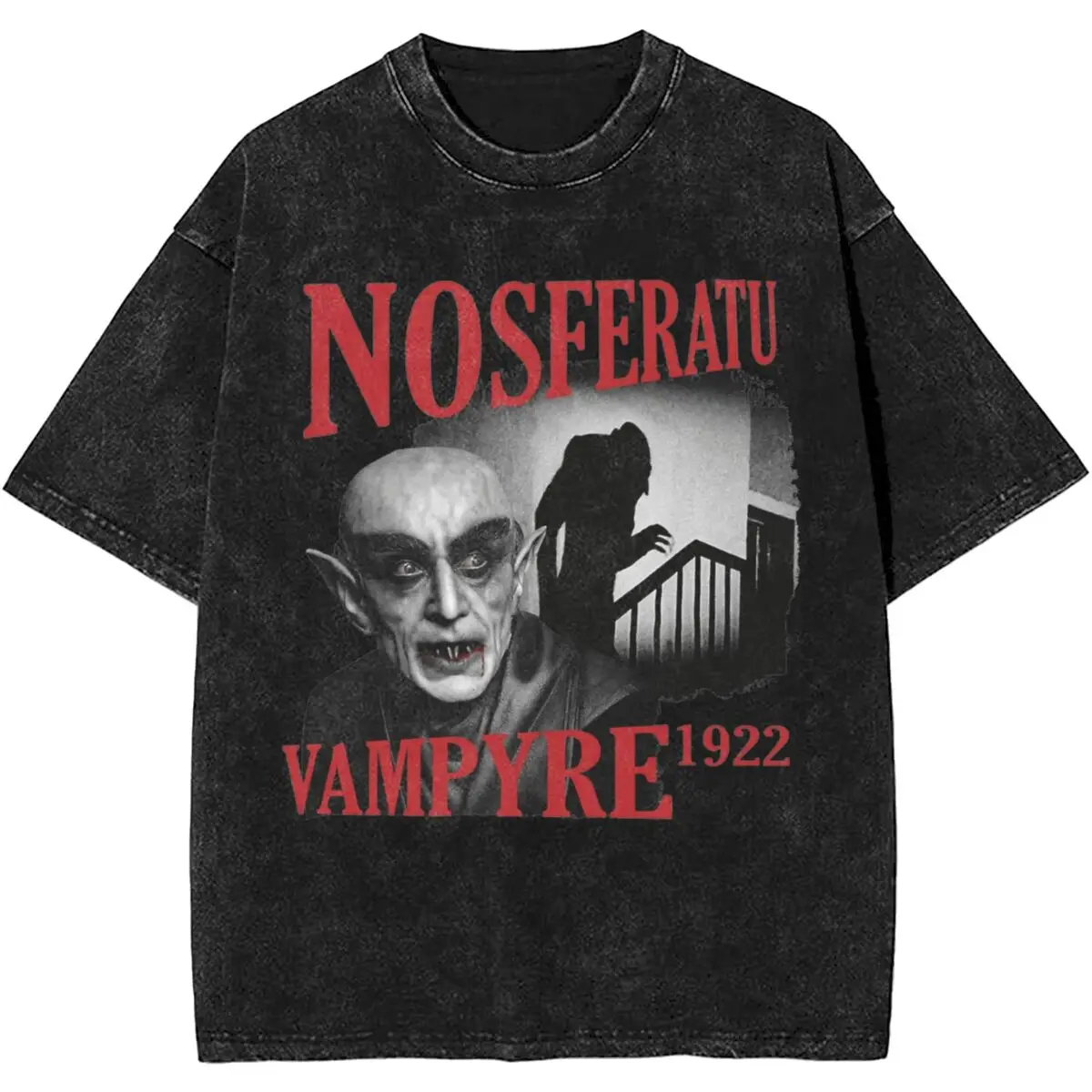 Vintage Washed T-Shirt Halloween Vampyre Nosferatu Cotton T Shirts Hip Hop Tee Shirt for Man Beach Aesthetic Casual Top Tees