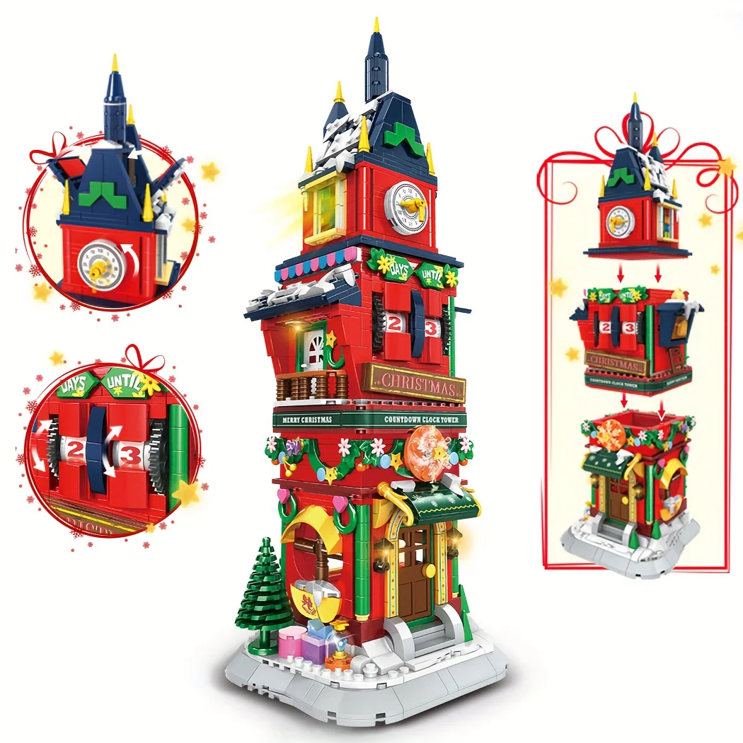 Small granular building blocks puzzle toys, assembling building models, Christmas decorations puzzle kit, Christmas gifts