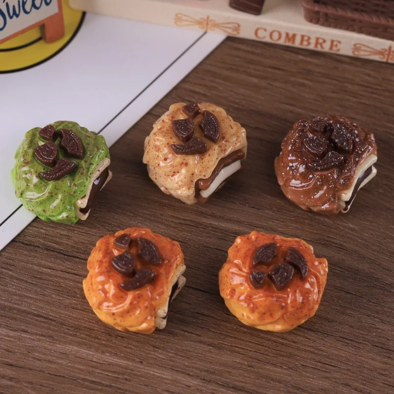 4Pcs Simulated Miniature Chocolate Biscuit Sandwich Cream Bread DIY Landscape Desktop Decoration