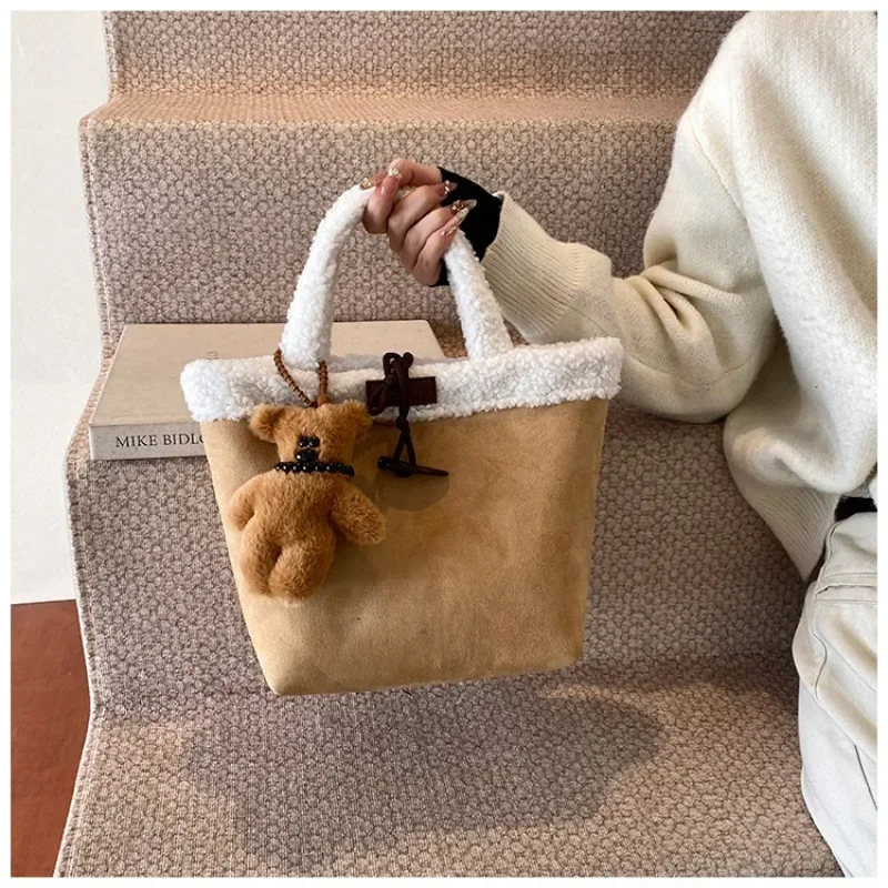 2024 Suede Fashionable Winter High Quality Handbag Buckle Solid Color Popular Versatile Shoulder Bag Soft Simple Trendy Tote Bag