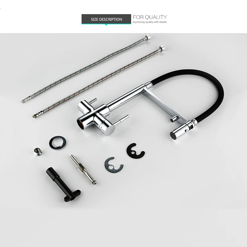 Clean Water Kitchen Faucet with Sprayer Gooseneck Pull Down Sink Mixer Solid Brass 360 Degree Rotation 3 Way Water Filter Taps