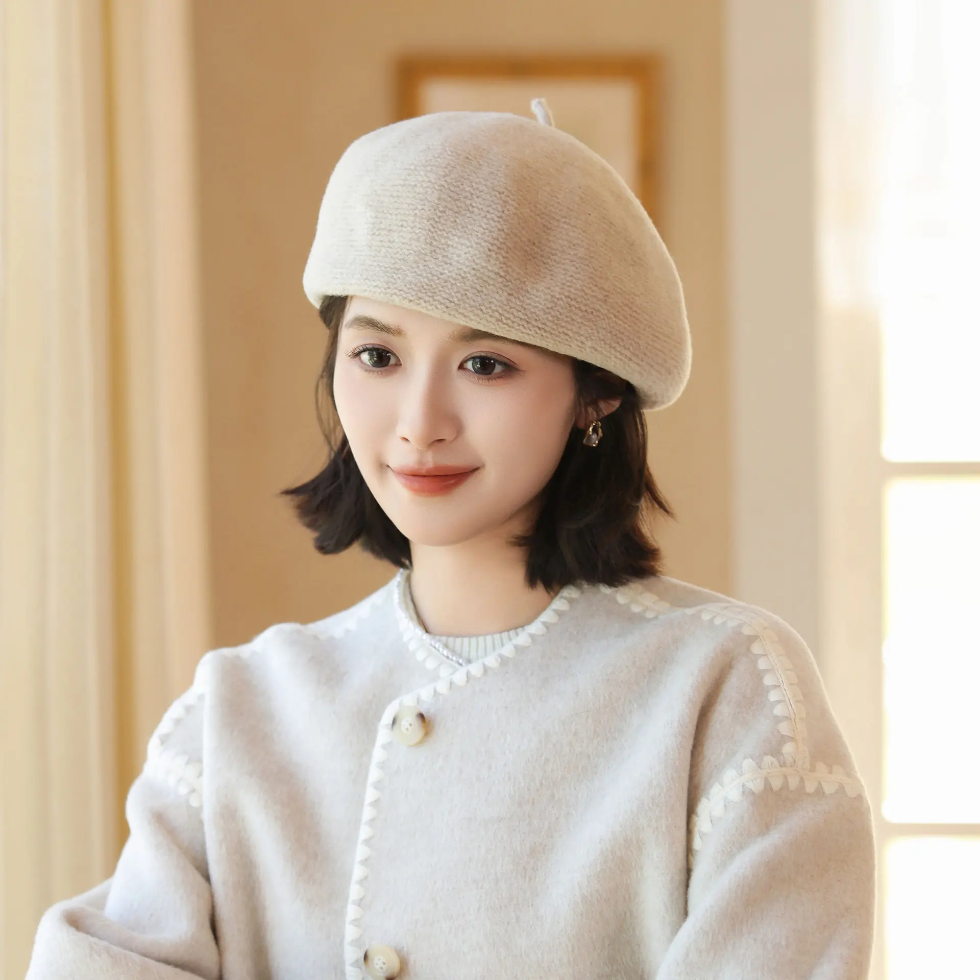 

Pure Wool Beret women's Autumn Winter Versatile Simple Beret Thickened Pumpkin Seedling Retro Painter Hat Gorras Muts 4m763