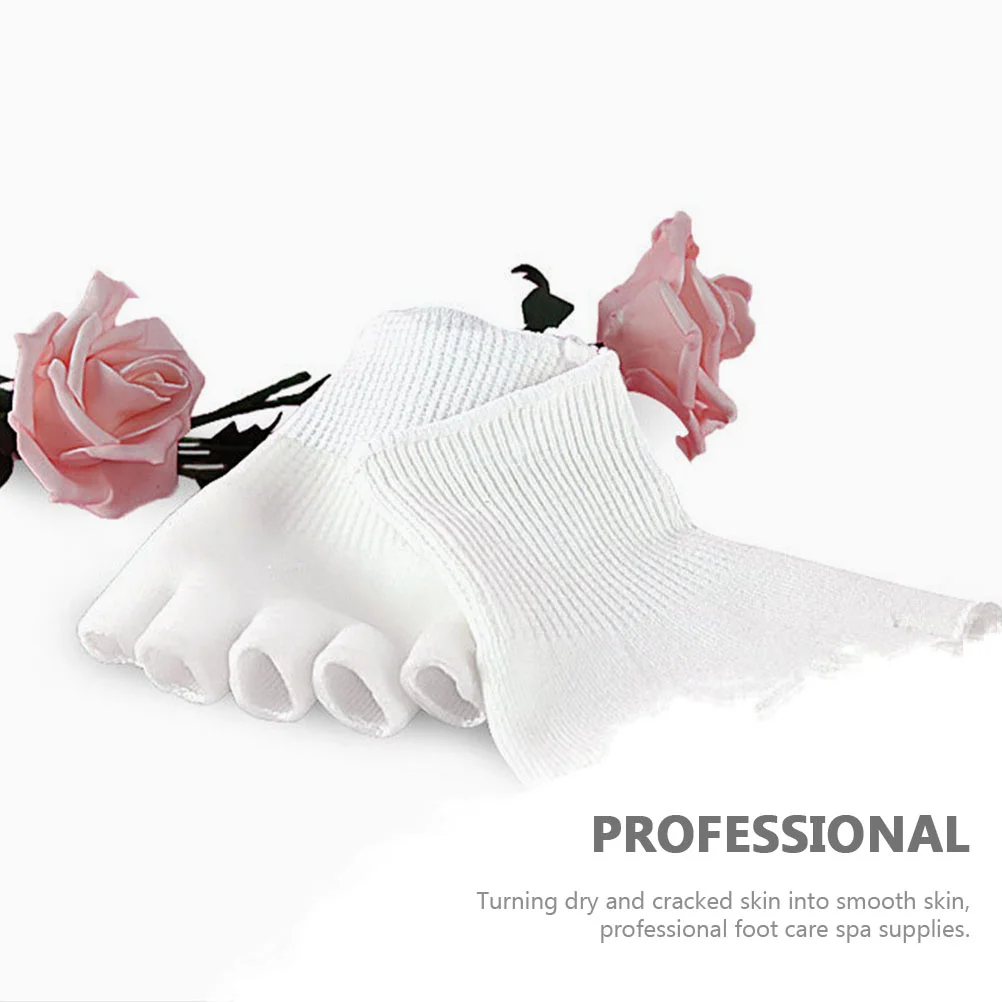 2 Pairs Moisturizing Toe Sock Five Half Socks Gel Foot Beauty Pedicure White Latex Silk SPA