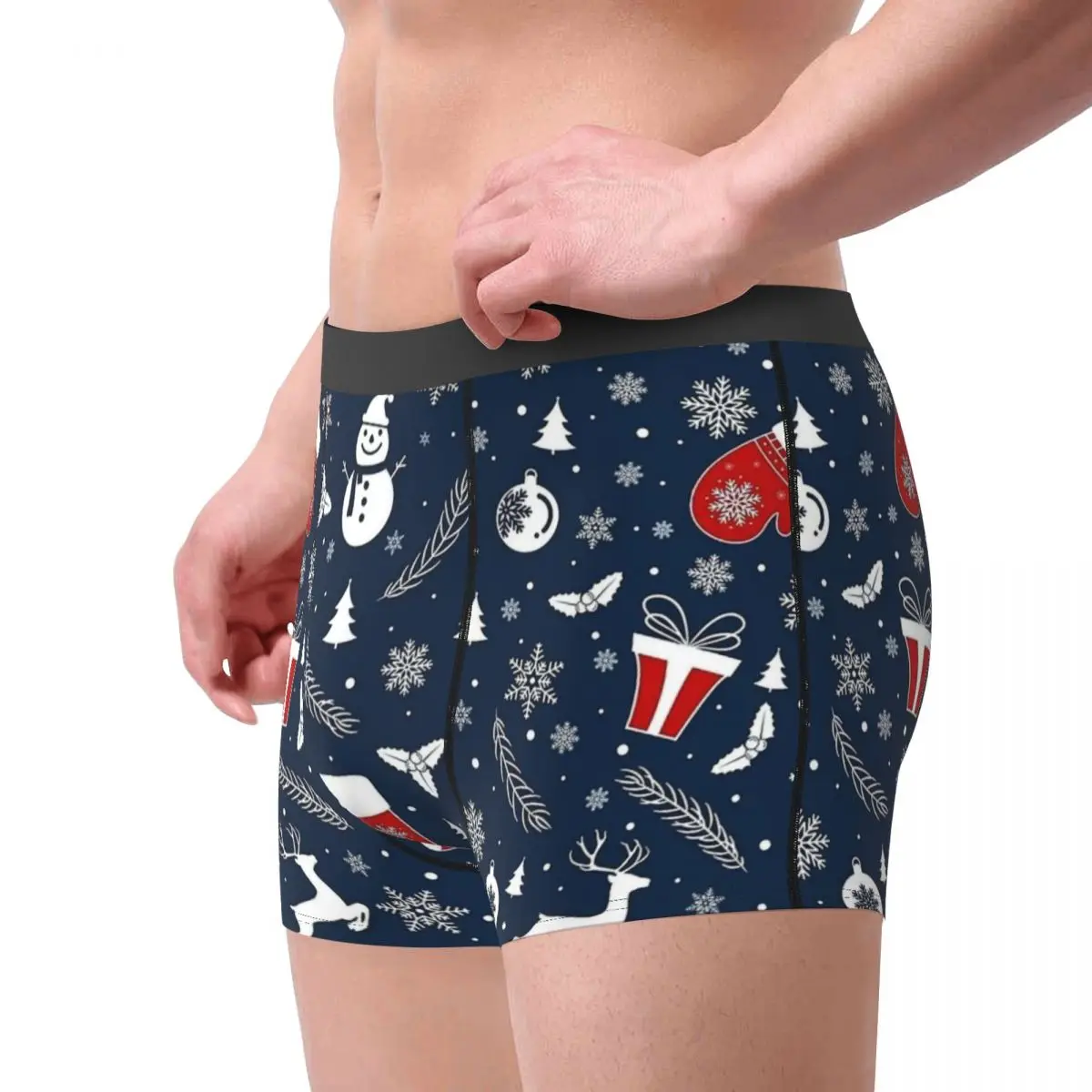 Flocos de neve natal azul roupa interior sexy calcinha impressa boxer breve bolsa masculina plus size tronco