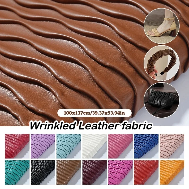 

Artificial Leather Fabric Wave Wrinkled Embossed Composite Material for DIY Bags Shoes Crafts Sewing By Meter