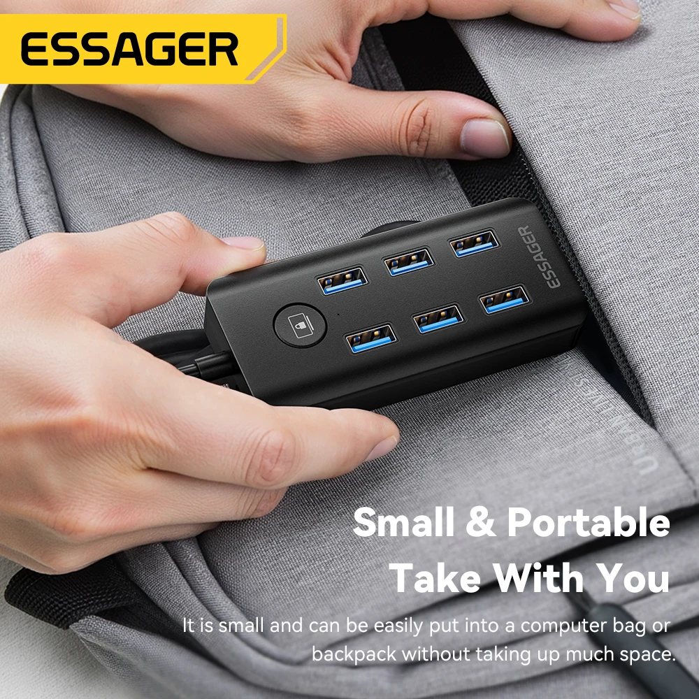 Essager 7-en-1 USB 3,0 Hub Multi USB divisor adaptador de corriente 5Gbps divisor USB de alta velocidad adaptador OTG para PC portátil Macbook Pro