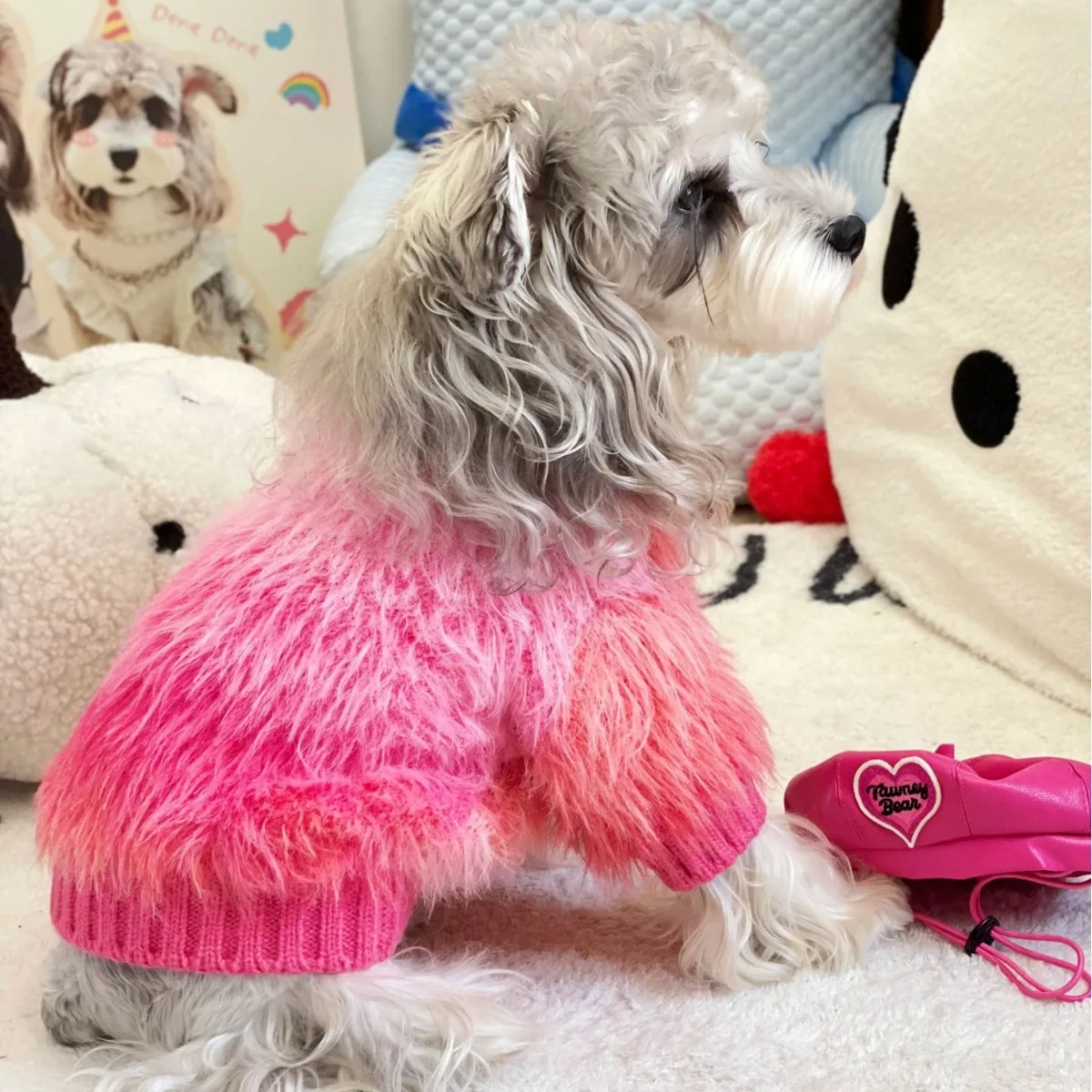 

Fashion Gradient Pink Dog Sweater Hand-knit Warm Hoodies Sweater for Small Medium Dog Schnauzer Pet Dog Clothes Winter Outfits