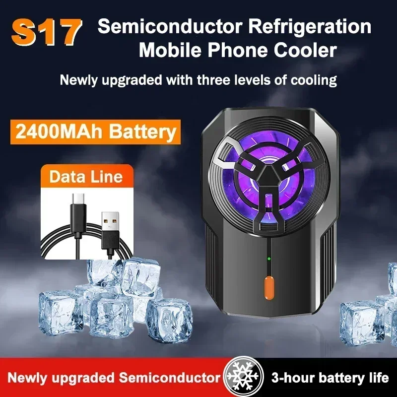 

S17 Mobile Phone Cooler 2400MAh Semiconductor Cooling Fan Radiator for IOS Android PUBG 3 Gear Adjustable Back Clip Heat Sink