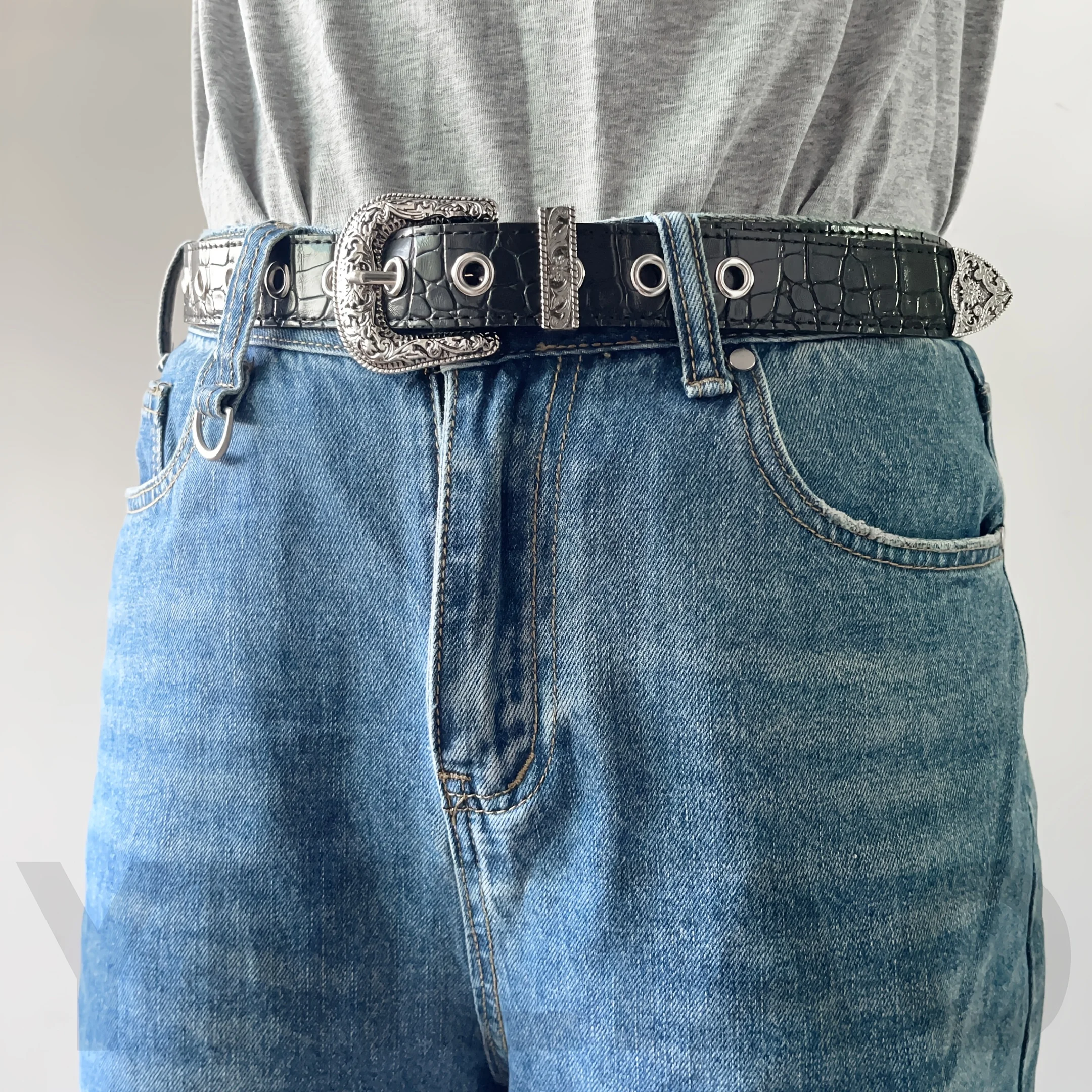 Y2K Retro Punk Embossed Leather Belt with Rivets Unisex for Denim Jeans And Dresses Casual Fashion Accessory
