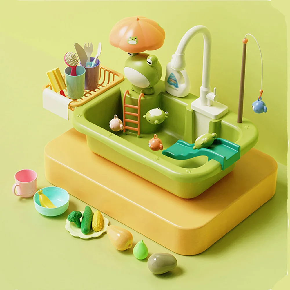 ชุดของเล่นครัวเด็กพร้อมเครื่องล้างจาน ของเล่นน้ำไหล ของเล่นอาหารจำลอง ของเล่นตกปลา ของเล่นบทบาทสมมติ ของขวัญวันเกิดเด็ก สร้างจินตนาการและความสนุก