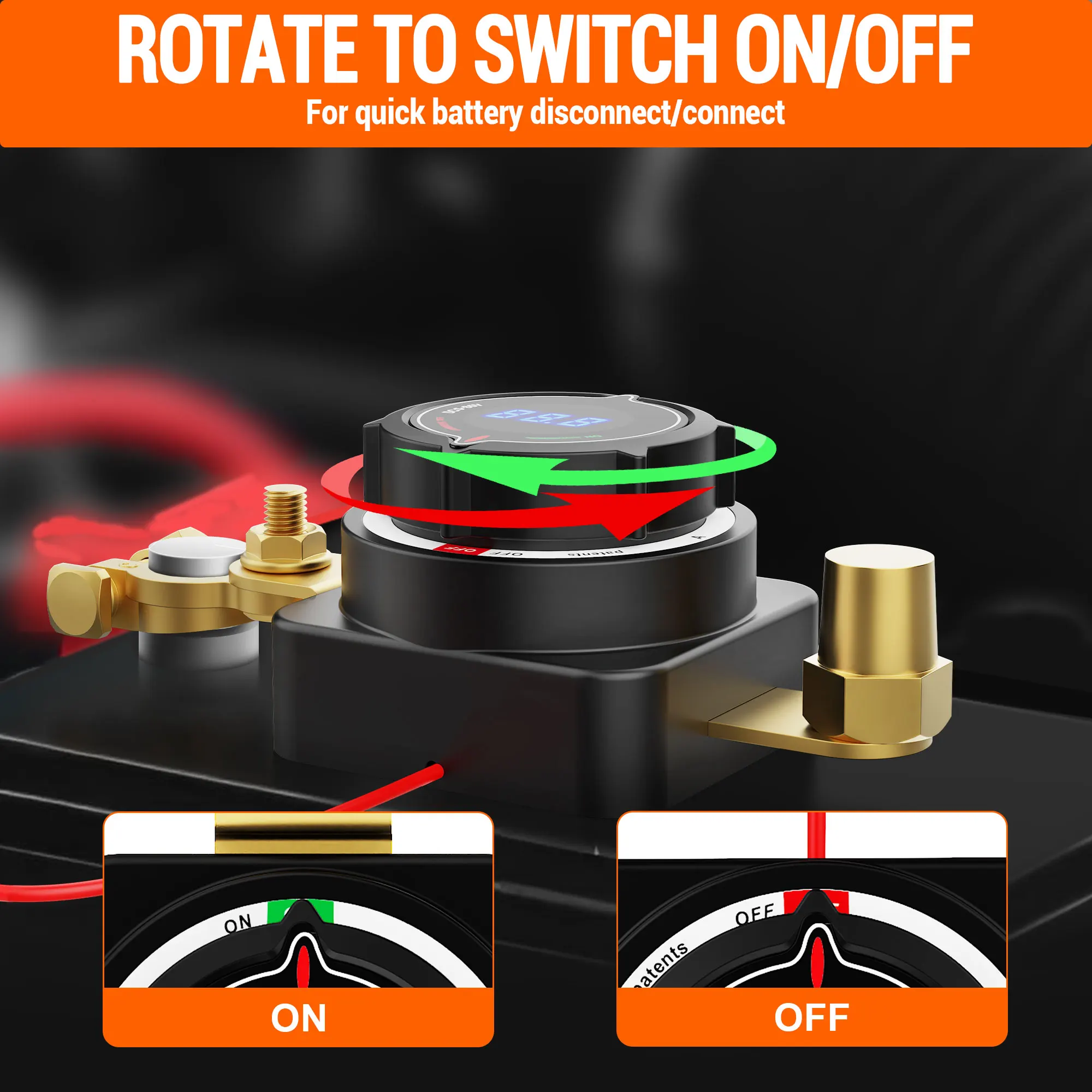 

Battery Disconnect Switch with Voltmeter, DC 5-80V Master Isolator On Off Kill Switch Power Cut/Shut Off Switch for Marine Boat