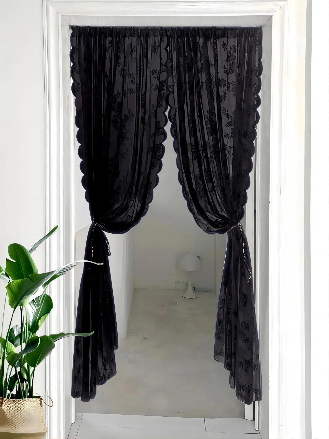 1pc Lace Flower Design Door Curtain, Curtains with Rod Pocket, Suitable for Home Decoration