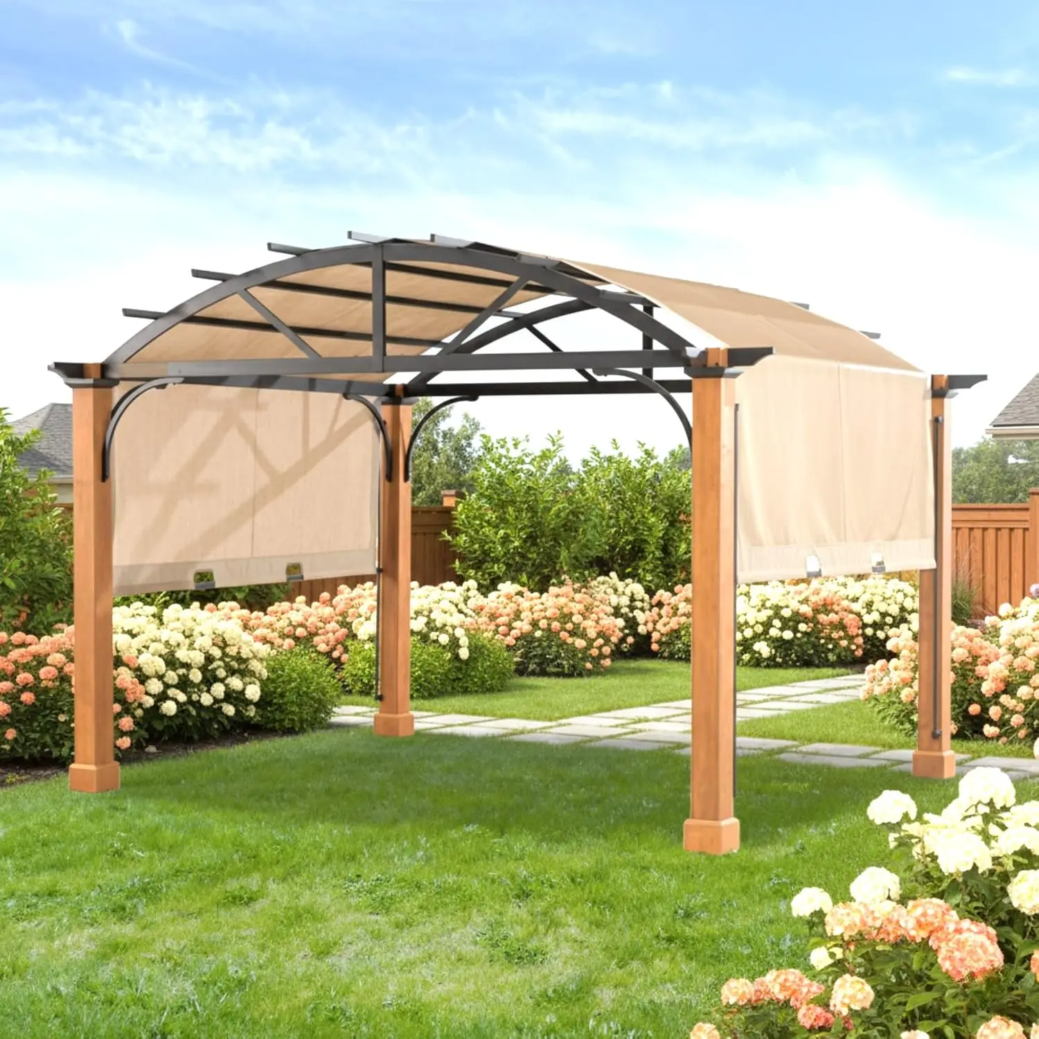 Heavy Duty Reinforced Replacement Canopy Top Cover for Wood Archway Pergola, Riplock 500 Fabric, Classic Sand, Customized