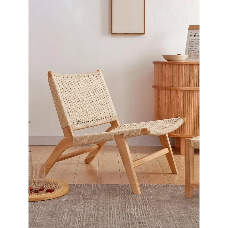 كرسي ترفيهي للشرفة مصنوع من الخشب الصلب مكون من ثلاث قطع كرسي أريكة منسوج فردي شقة صغيرة لغرفة المعيشة والمنزل