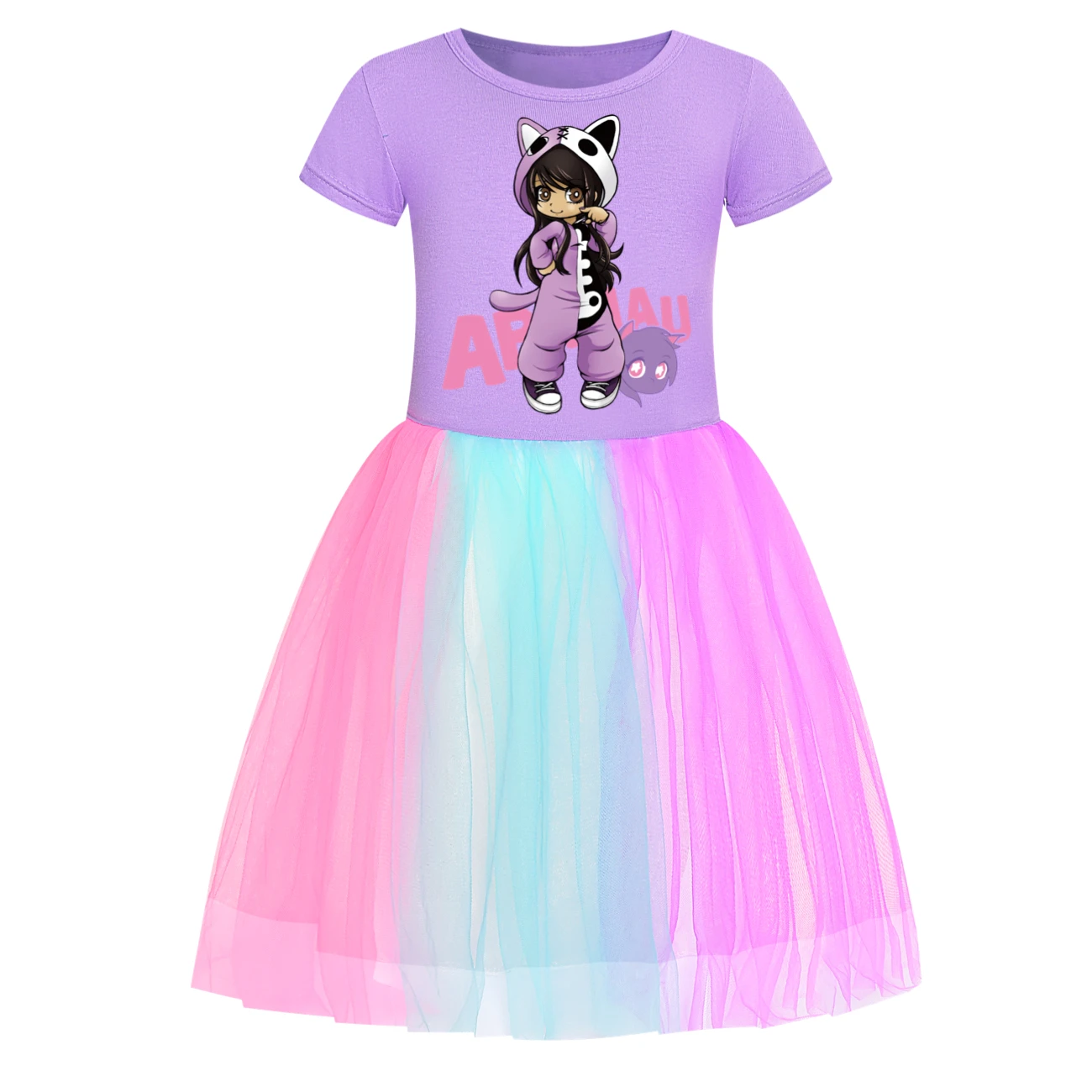 Anime Aphmau Dress Kids Cute Short Sleeve Clothes for Baby Girls Kawaii Casual Dresses&small Bag Children Summer Holiday Outfits