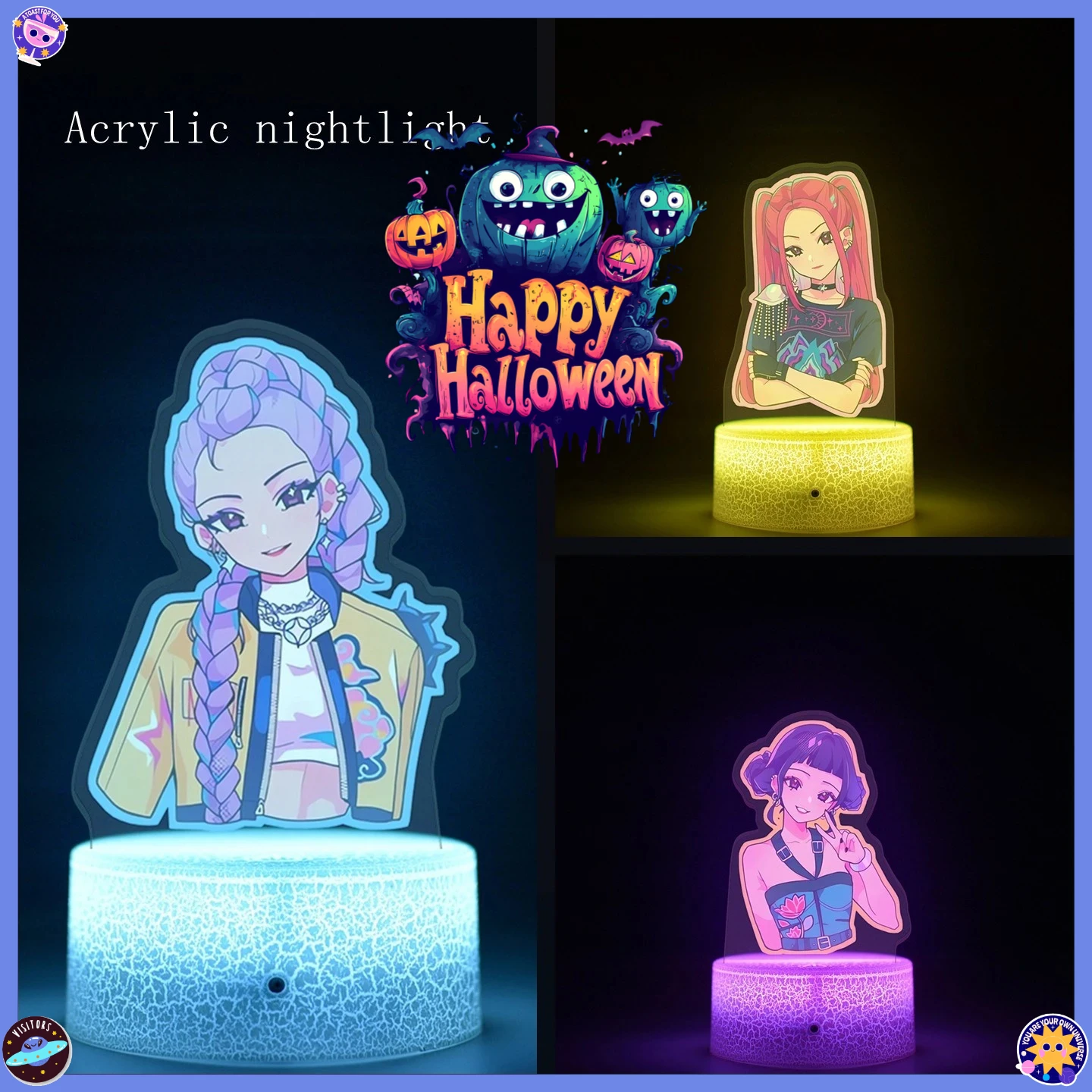 

2025 K-POP Demon Hunters Zoe Rumi Mira Saja 16 Color Remote Control Kawaii Night Light for Boys Halloween Christmas Gift