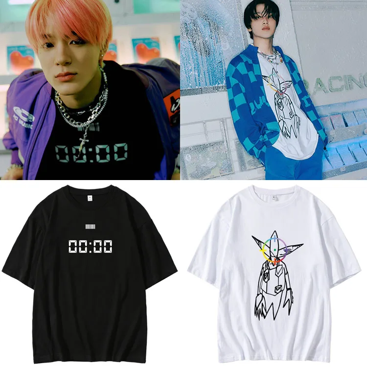 NCT DREAM Kihyun  Dino Loose Cotton round Neck Short Sleeve T-Shirt Unisex Summer Casual Wear Cartoon Print Comfortable Fit