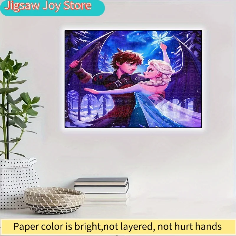 Rompecabezas de Papel de 1000 Piezas, Rompecabezas DIY, Personajes Románticos de Anime, Elsa y Hiccup, Rompecabezas para Adultos, Adecuado para Decoración del Hogar