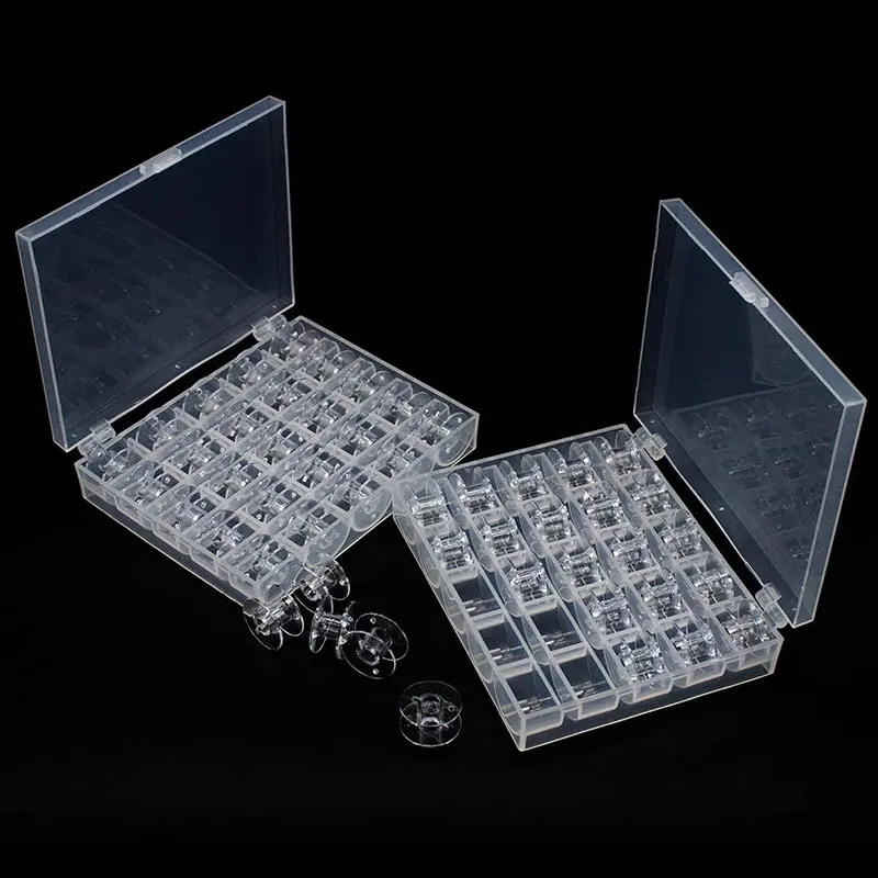 25Pcs Transparent Plastic Sewing Machine Bobbins with Case Empty Bobbins Spools Box Sewing Case Storage Box for Sewing Machine