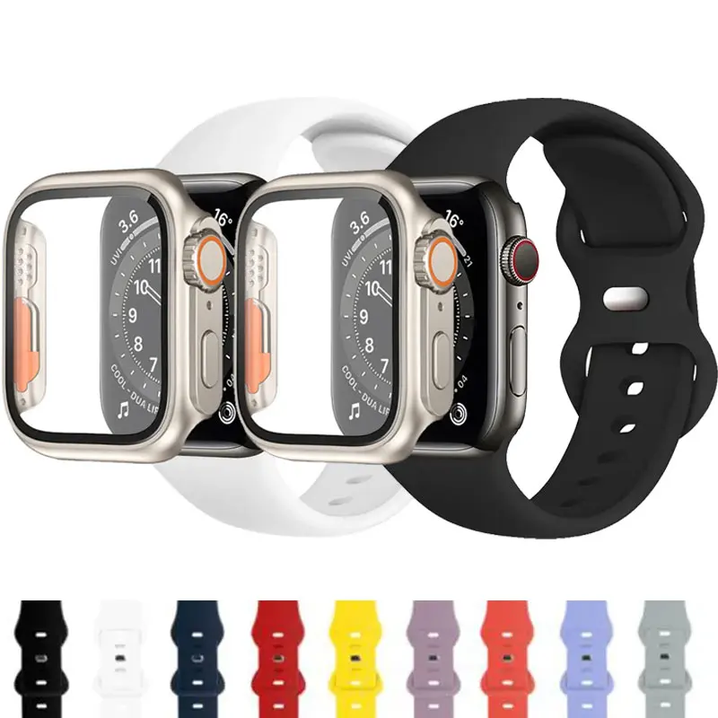 Strap For Apple Watch Band 44mm 45mm 41mm 40mm 38 42mm Silicone Sport Bracelet iWatch 9 8 SE 7 6 5 4 3 Case Change to Ultra