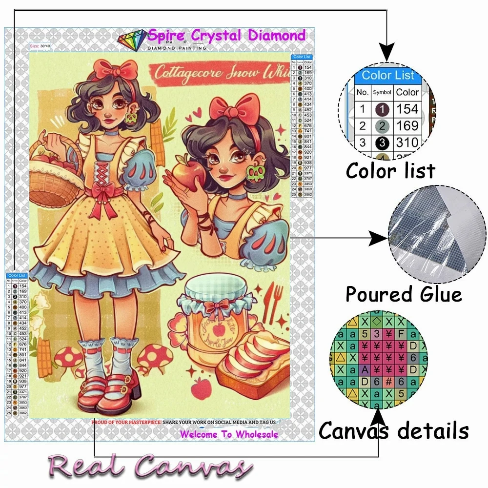 Disney Princess Diy Crystal Diamond Art Painting New Kit Embroidery Cartoon Pretty Cute Girl Cross Stitch Mosaic Home Decor Gift