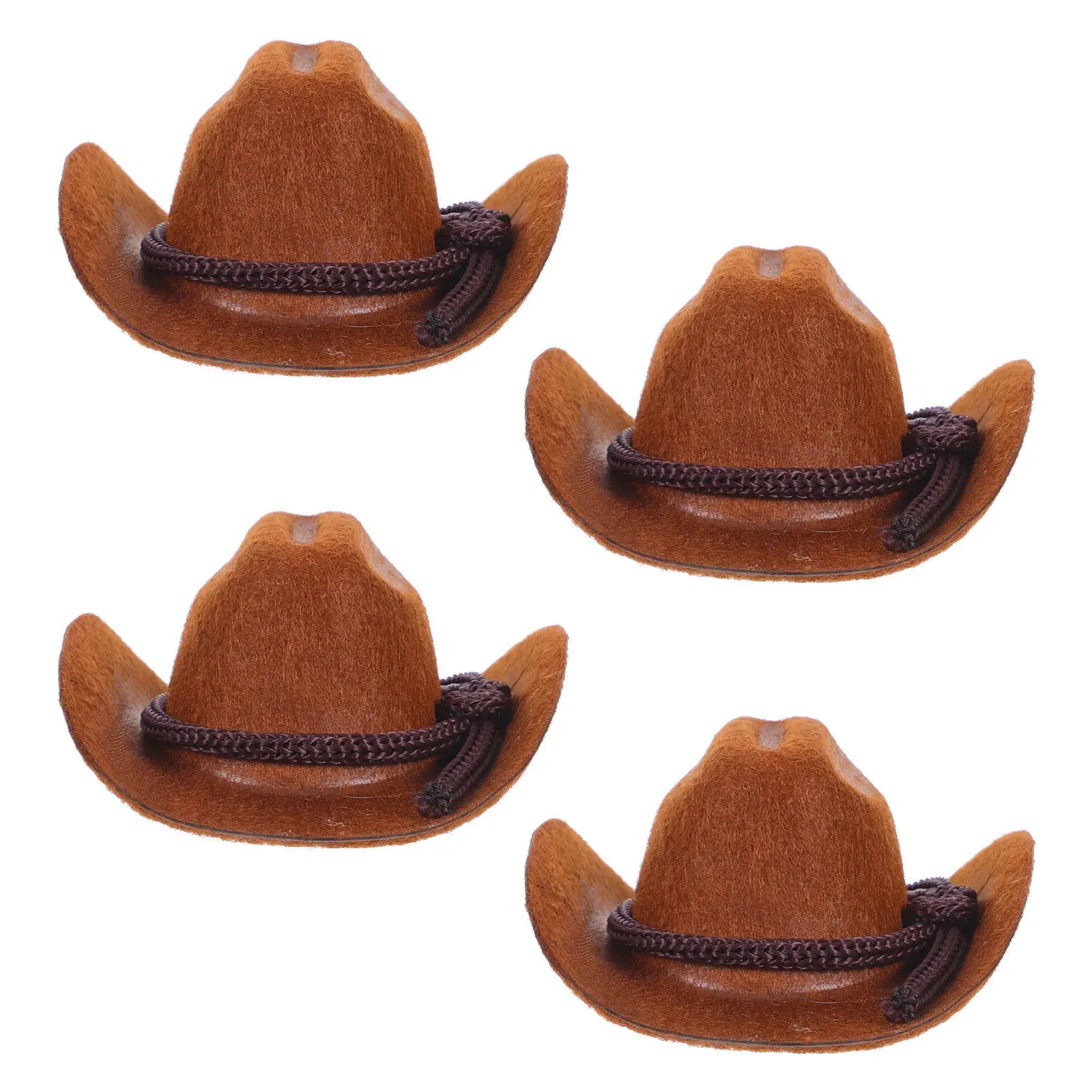 4 Peças de Mini Chapéus de Cowboy Flocados Estilo Ocidental para Projetos de Artesanato e Decorações de Festas de Aniversário