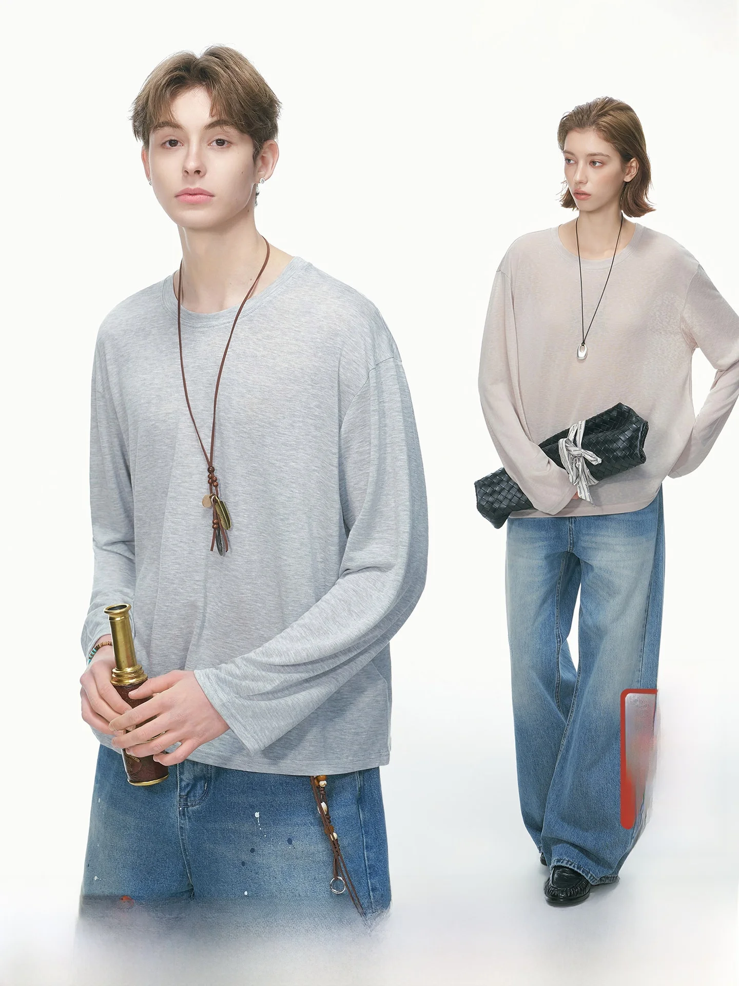 Ultra-Thin Long-Sleeve T-Shirt Men's Summer Base Layer Shirt Dream Made Cashmere Style Lyocell Fiber Skin-Friendly Breathable