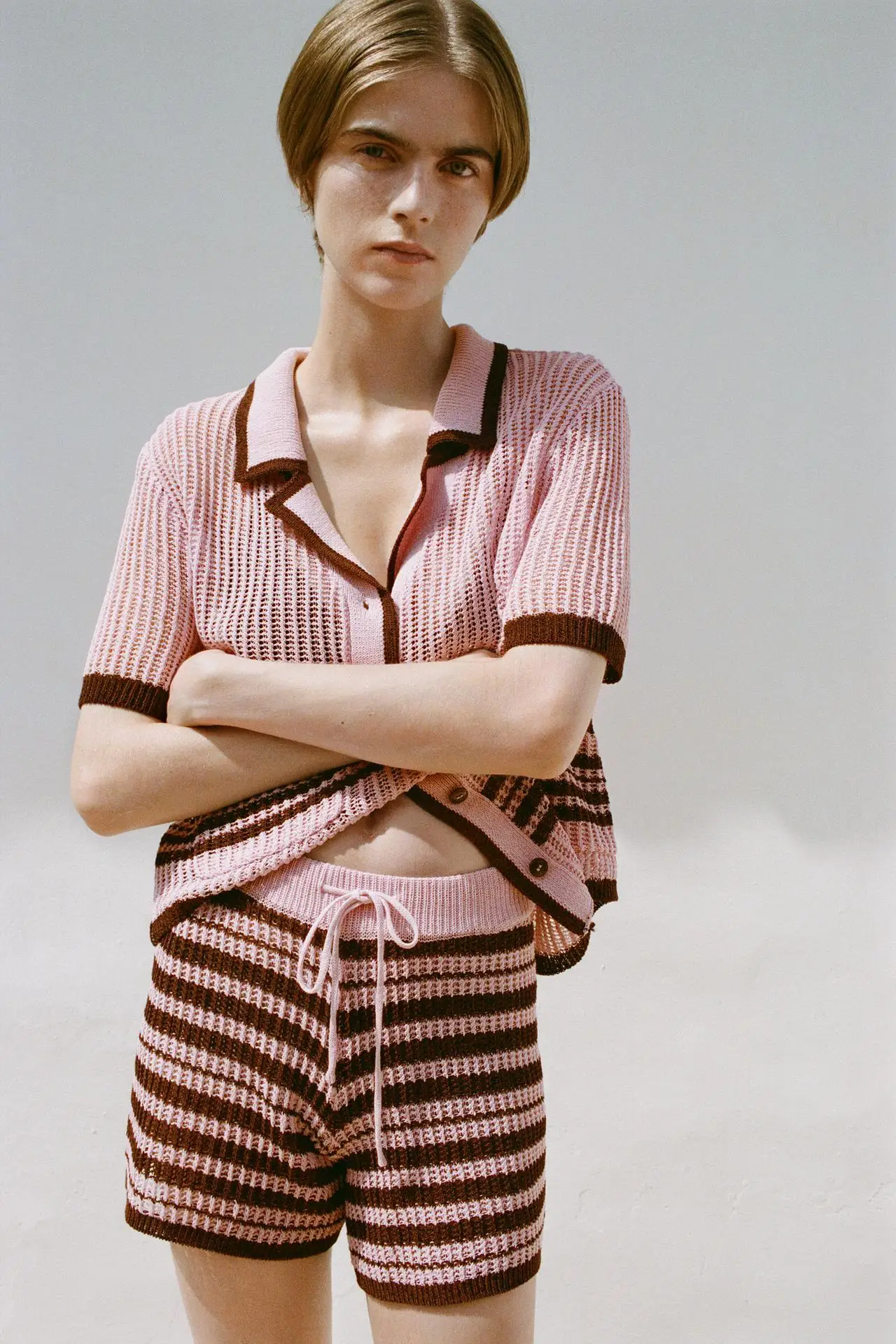 

YY9860 ZA25 summer new women's clothing temperament striped knitted high waisted casual shorts 3920259